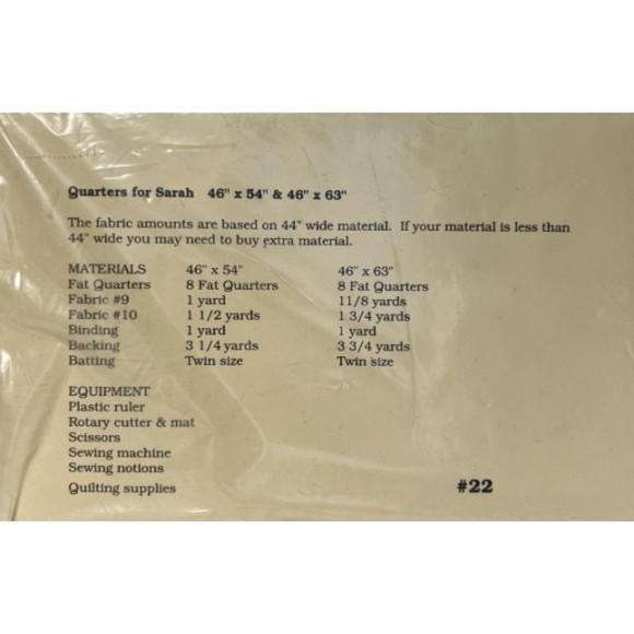 American Legacy Quilts Pattern - Quarters for Sarah - Size 45" x 52" - Picture 2 of 2